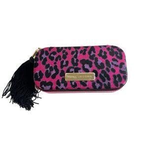 MARC JACOBS Pink Glitter Leopard Print Case Zippered Make Up Bag W/ Black Tassel